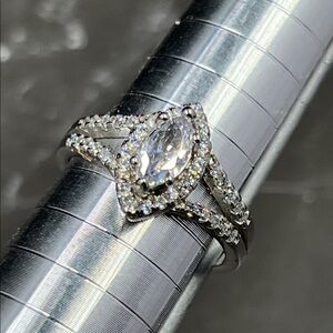 Sterling Silver CZ Marquise Halo Engagement Style Ring